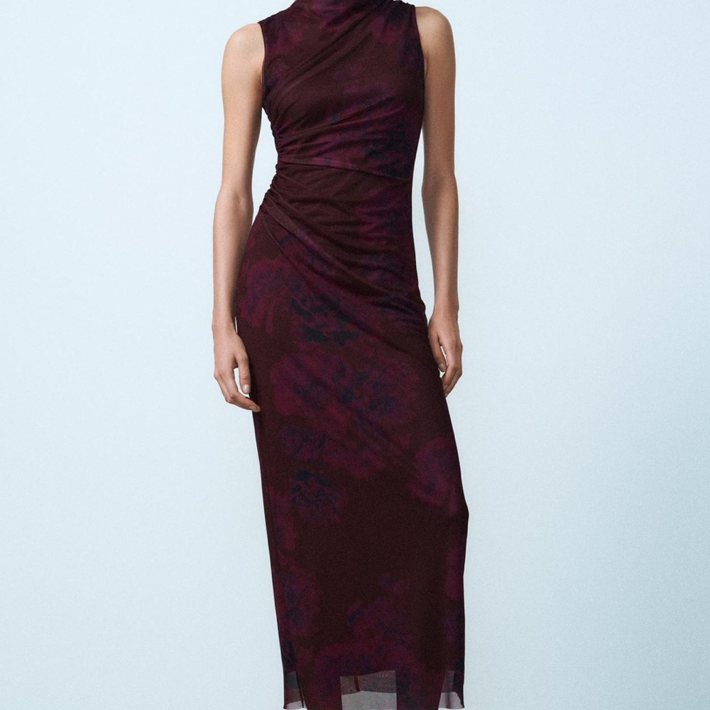 Draped Printed Tulle Dress